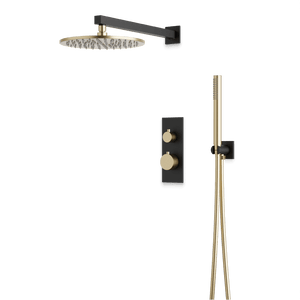 Artos Otella Thermostatic Shower Trim Kit with Hand Shower in Satin Brass/Matte Black – Wide Control Trim Style – PS141SBB