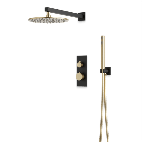 Artos Otella Thermostatic Shower Trim Kit with Hand Shower in Satin Brass/Matte Black – Wide Control Trim Style – PS141SBB