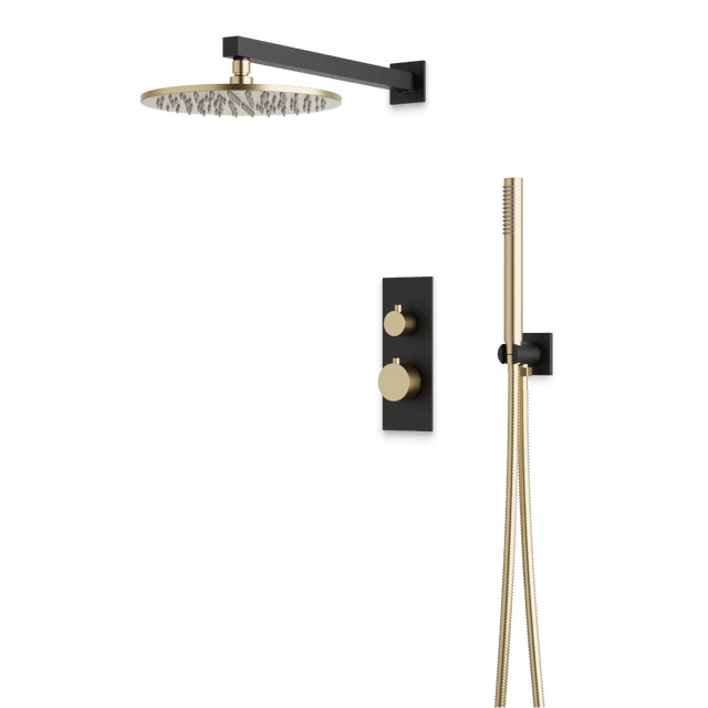 Artos Otella Thermostatic Shower Trim Kit with Hand Shower in Satin Brass/Matte Black – Wide Control Trim Style – PS141SBB