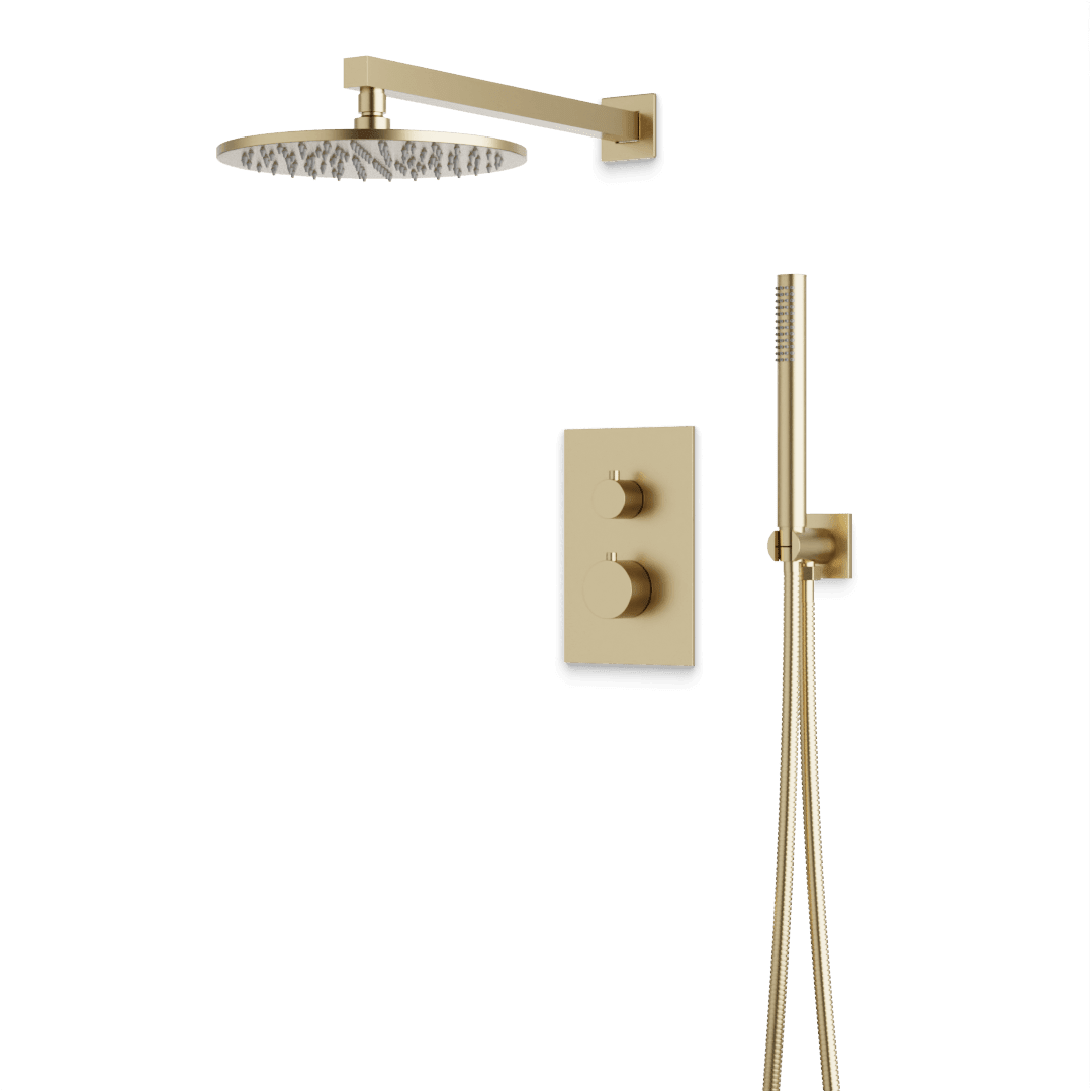 Artos Otella Thermostatic Shower Trim Kit with Hand Shower in Satin Brass – Wide Control Trim Style – PS141SB