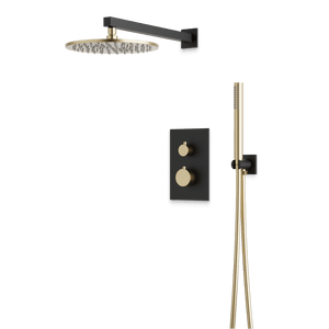 Artos Otella Thermostatic Shower Trim Kit with Hand Shower in Satin Brass/Matte Black – Wide Control Trim Style – PS141SBB