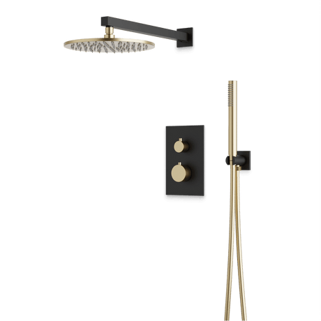 Artos Otella Thermostatic Shower Trim Kit with Hand Shower in Satin Brass/Matte Black – Wide Control Trim Style – PS141SBB