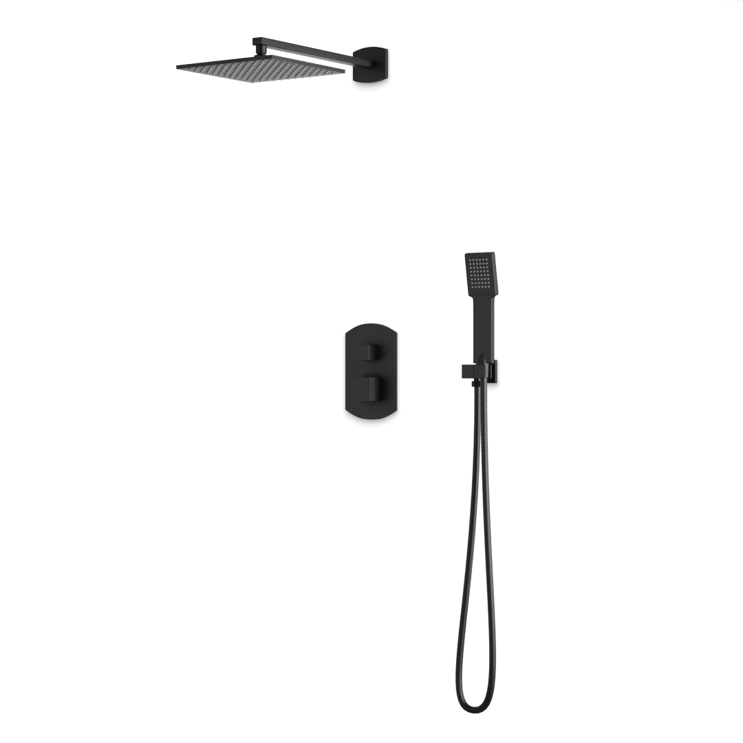 Artos Transitional Thermostatic Shower Trim Kit with Wall Mount Shower Head, Hand Shower in Matte Black – PS142BK