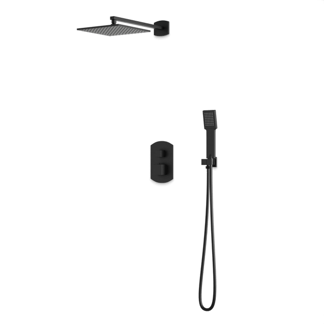 Artos Transitional Thermostatic Shower Trim Kit with Wall Mount Shower Head, Hand Shower in Matte Black – PS142BK