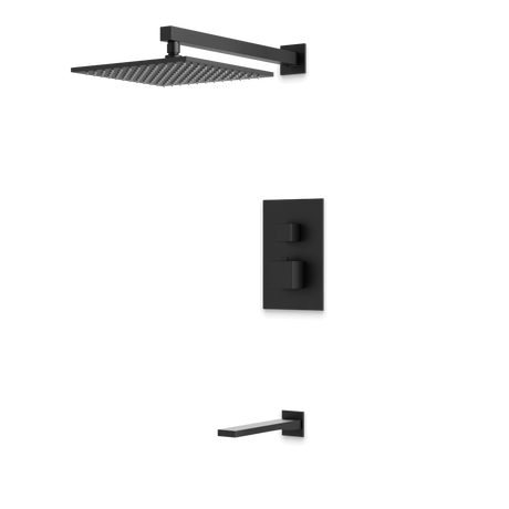 Artos Edge Thermostatic Shower Trim Kit with Wall Mount Shower Head, Tub Filler in Matte Black – Wide Control Trim Style – PS143BK