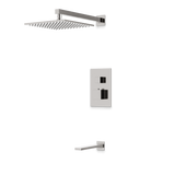 Artos Edge Thermostatic Shower Trim Kit with Wall Mount Shower Head, Tub Filler in Brushed Nickel – Wide Control Trim Style – PS143BN
