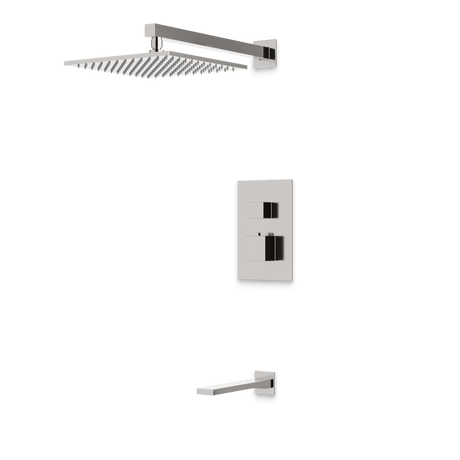 Artos Edge Thermostatic Shower Trim Kit with Wall Mount Shower Head, Tub Filler in Brushed Nickel – Wide Control Trim Style – PS143BN