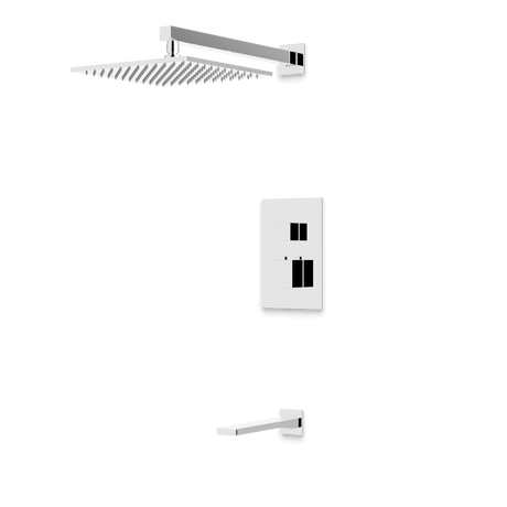 Artos Edge Thermostatic Shower Trim Kit with Wall Mount Shower Head, Tub Filler in Chrome – Wide Control Trim Style – PS143CH