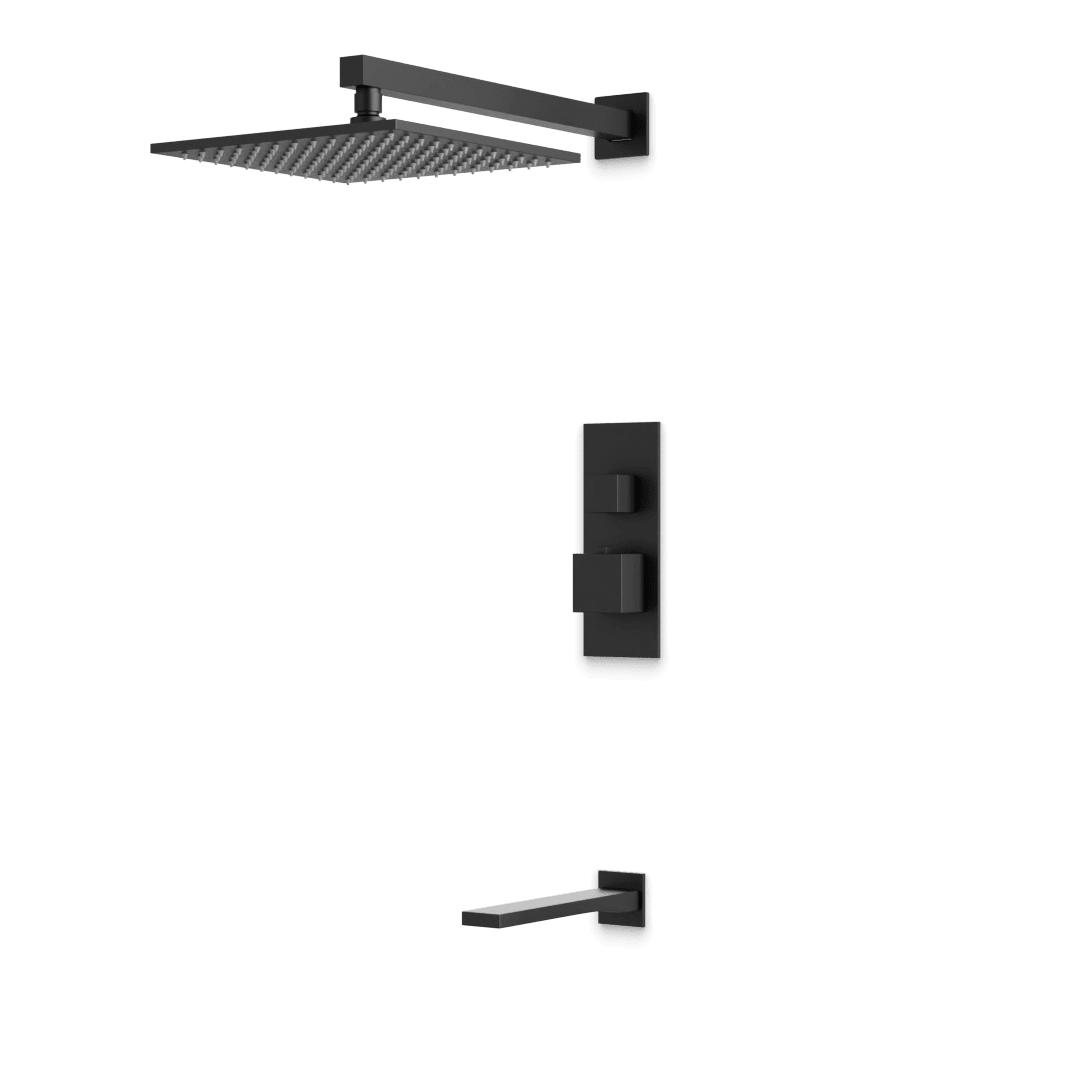 Artos Edge Thermostatic Shower Trim Kit with Wall Mount Shower Head, Tub Filler in Matte Black – Wide Control Trim Style – PS143BK
