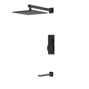 Artos Edge Thermostatic Shower Trim Kit with Wall Mount Shower Head, Tub Filler in Matte Black – Wide Control Trim Style – PS143BK