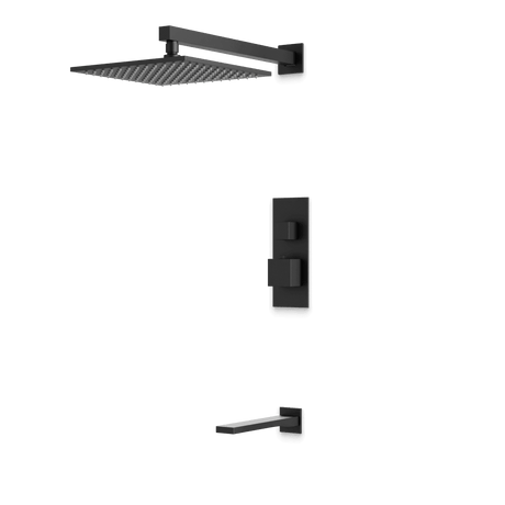 Artos Edge Thermostatic Shower Trim Kit with Wall Mount Shower Head, Tub Filler in Matte Black – Wide Control Trim Style – PS143BK