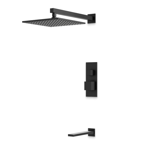 Artos Edge Thermostatic Shower Trim Kit with Wall Mount Shower Head, Tub Filler in Matte Black – Wide Control Trim Style – PS143BK