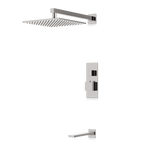 Artos Edge Thermostatic Shower Trim Kit with Wall Mount Shower Head, Tub Filler in Brushed Nickel – Wide Control Trim Style – PS143BN