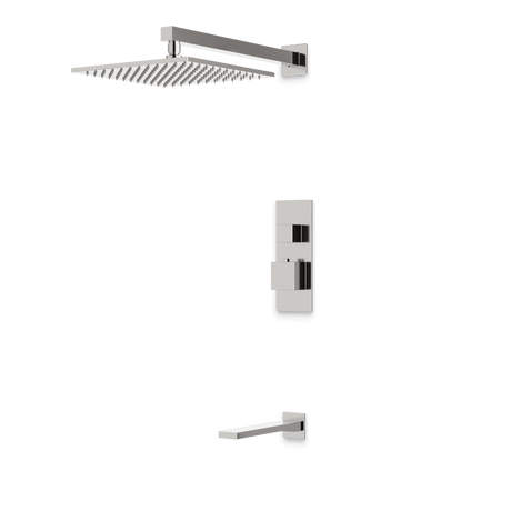 Artos Edge Thermostatic Shower Trim Kit with Wall Mount Shower Head, Tub Filler in Brushed Nickel – Wide Control Trim Style – PS143BN