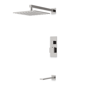 Artos Edge Thermostatic Shower Trim Kit with Wall Mount Shower Head, Tub Filler in Brushed Nickel – Wide Control Trim Style