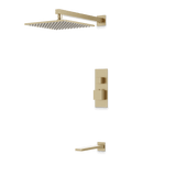 Artos Edge Thermostatic Shower Trim Kit with Wall Mount Shower Head, Tub Filler in Satin Brass – Wide Control Trim Style – PS143SB