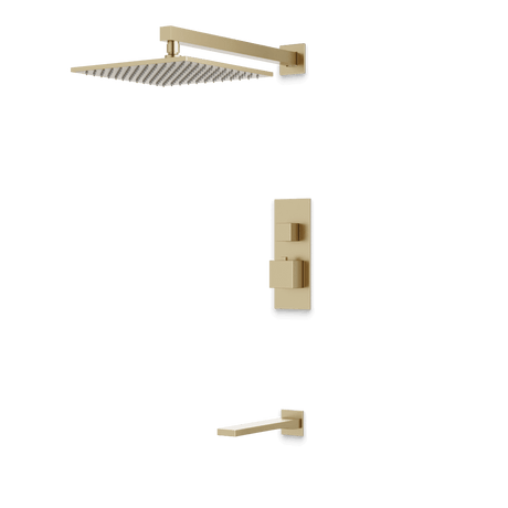 Artos Edge Thermostatic Shower Trim Kit with Wall Mount Shower Head, Tub Filler in Satin Brass – Wide Control Trim Style – PS143SB