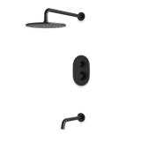 Artos Opera Thermostatic Shower Trim Kit with Wall Mount Shower Head, Tub Filler in Matte Black – Wide Control Trim Style – PS144BK
