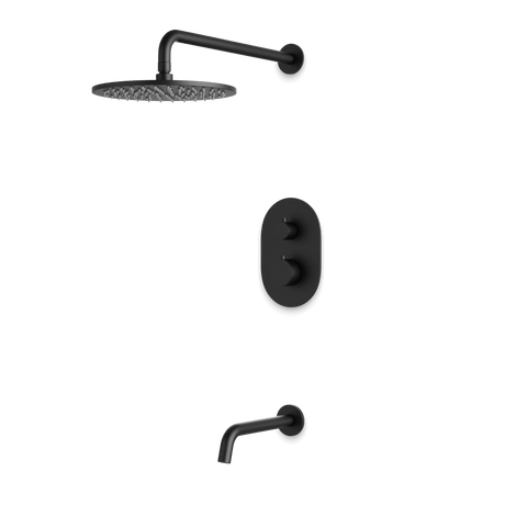 Artos Opera Thermostatic Shower Trim Kit with Wall Mount Shower Head, Tub Filler in Matte Black – Wide Control Trim Style – PS144BK