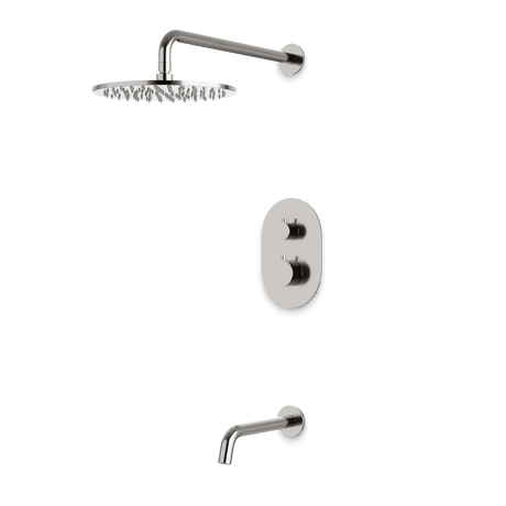 Artos Opera Thermostatic Shower Trim Kit with Wall Mount Shower Head, Tub Filler in Brushed Nickel – Wide Control Trim Style – PS144BN