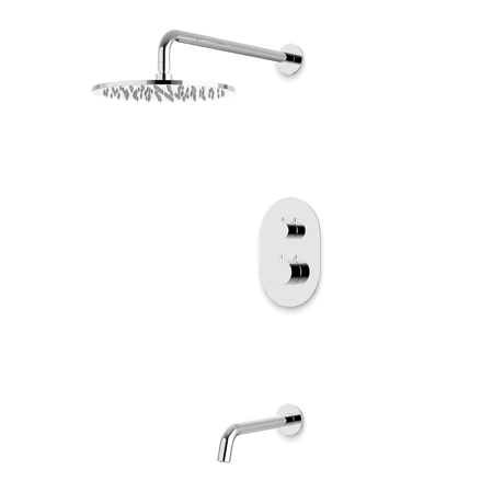 Artos Opera Thermostatic Shower Trim Kit with Wall Mount Shower Head, Tub Filler in Chrome – Wide Control Trim Style – PS144CH