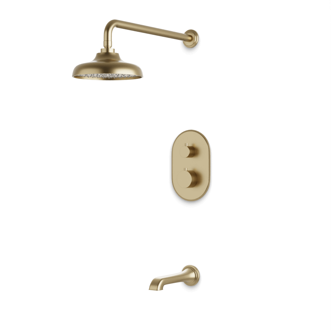 Artos Classic Thermostatic Shower Trim Kit with Tub Filler in Satin Brass – Wide Control Trim Style – PS144DCLSB