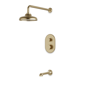Artos Classic Thermostatic Shower Trim Kit with Tub Filler in Satin Brass – Wide Control Trim Style – PS144DCLSB