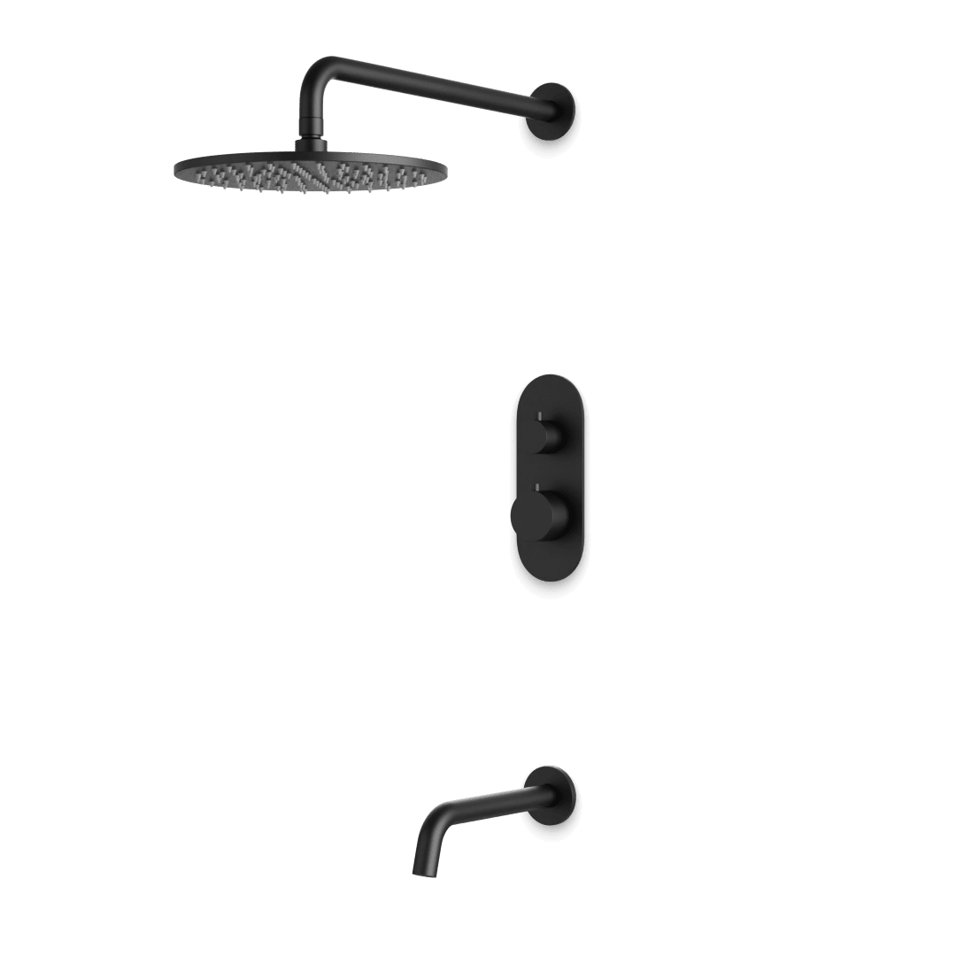 Artos Opera Thermostatic Shower Trim Kit with Wall Mount Shower Head, Tub Filler in Matte Black – Wide Control Trim Style – PS144BK