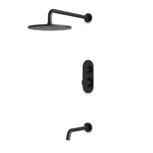 Artos Opera Thermostatic Shower Trim Kit with Wall Mount Shower Head, Tub Filler in Matte Black – Wide Control Trim Style – PS144BK