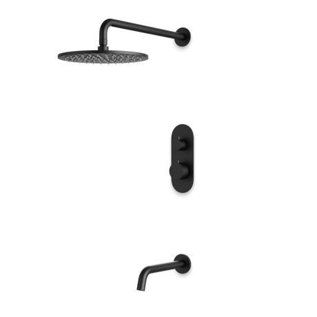 Artos Opera Thermostatic Shower Trim Kit with Wall Mount Shower Head, Tub Filler in Matte Black – Wide Control Trim Style – PS144BK