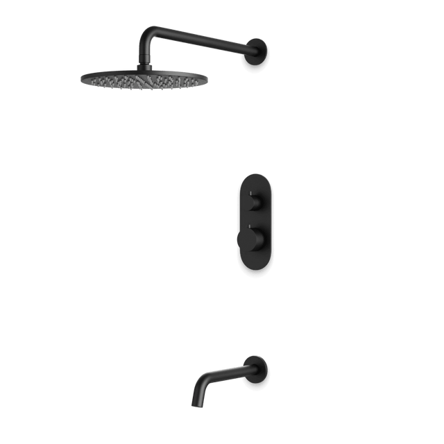 Artos Opera Thermostatic Shower Trim Kit with Wall Mount Shower Head, Tub Filler in Matte Black – Wide Control Trim Style – PS144BK