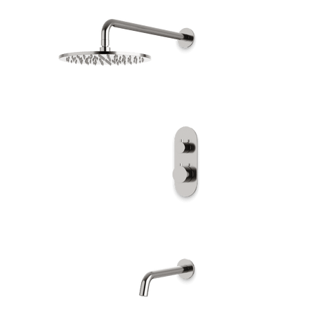 Artos Opera Thermostatic Shower Trim Kit with Wall Mount Shower Head, Tub Filler in Brushed Nickel – Wide Control Trim Style – PS144BN