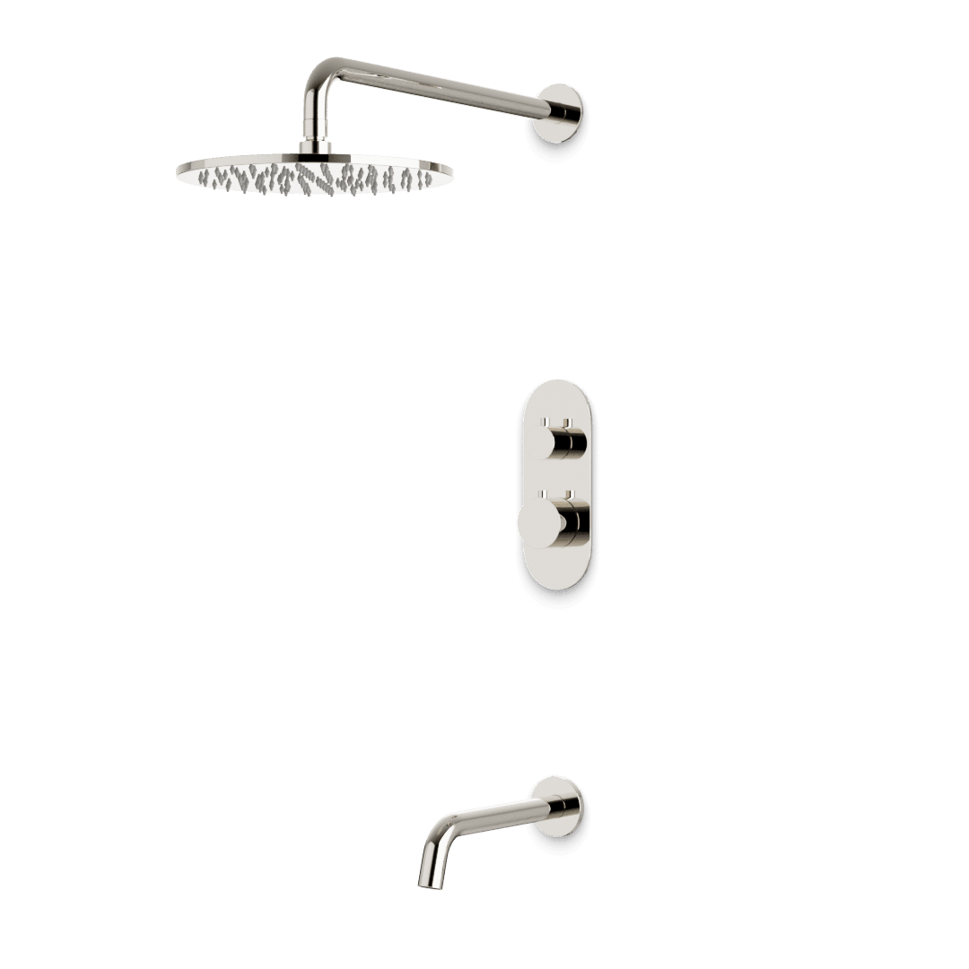 Artos Opera Thermostatic Shower Trim Kit with Wall Mount Shower Head, Tub Filler in Polished Nickel – Wide Control Trim Style – PS144PN