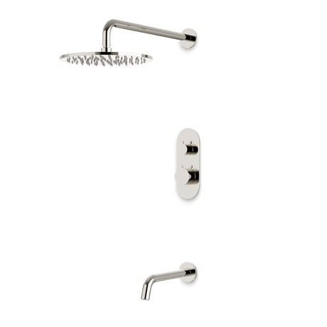 Artos Opera Thermostatic Shower Trim Kit with Wall Mount Shower Head, Tub Filler in Polished Nickel – Wide Control Trim Style – PS144PN