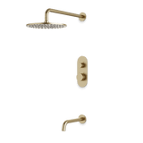Artos Opera Thermostatic Shower Trim Kit with Wall Mount Shower Head, Tub Filler in Satin Brass – Wide Control Trim Style – PS144SB