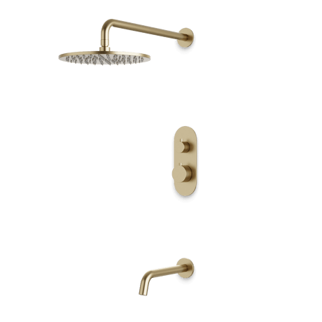 Artos Opera Thermostatic Shower Trim Kit with Wall Mount Shower Head, Tub Filler in Satin Brass – Wide Control Trim Style – PS144SB