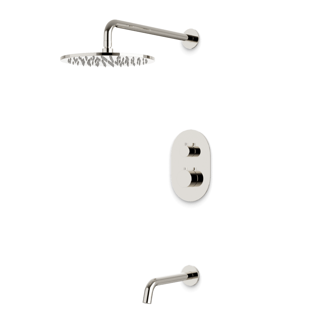 Artos Opera Thermostatic Shower Trim Kit with Wall Mount Shower Head, Tub Filler in Polished Nickel – Wide Control Trim Style – PS144PN
