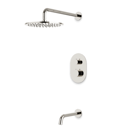 Artos Opera Thermostatic Shower Trim Kit with Wall Mount Shower Head, Tub Filler in Polished Nickel – Wide Control Trim Style – PS144PN