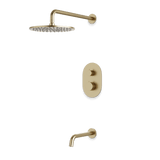 Artos Opera Thermostatic Shower Trim Kit with Wall Mount Shower Head, Tub Filler in Satin Brass – Wide Control Trim Style – PS144SB