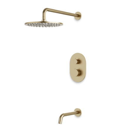 Artos Opera Thermostatic Shower Trim Kit with Wall Mount Shower Head, Tub Filler in Satin Brass – Wide Control Trim Style – PS144SB