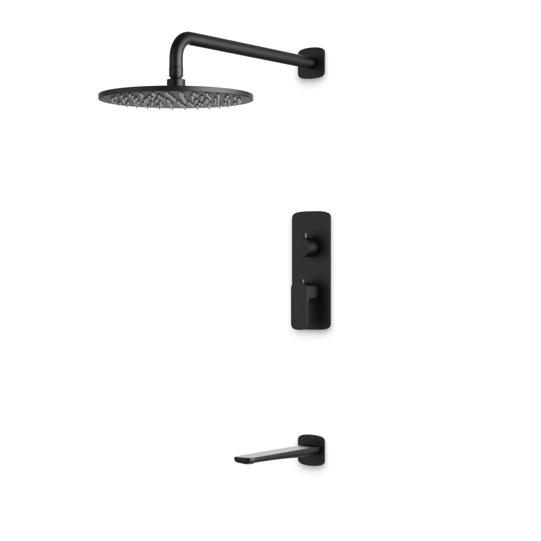 Artos Harmony Thermostatic Shower Trim Kit with Tub Filler in Matte Black – 12" Shower Head Size – PS144W12TRBK