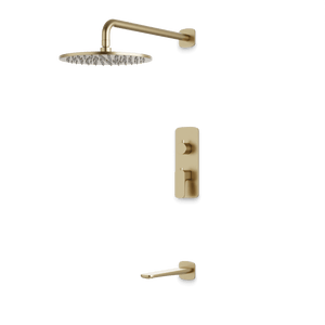 Artos Harmony Thermostatic Shower Trim Kit with Tub Filler in Satin Brass – 12" Shower Head Size – PS144W12TRSB