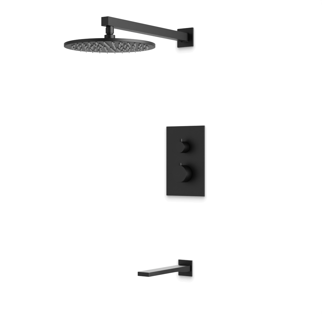 Artos Otella Thermostatic Shower Trim Kit with Tub Filler in Matte Black – Wide Control Trim Style – PS145BK