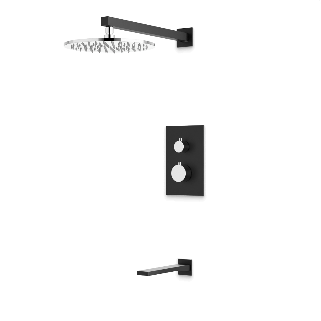 Artos Otella Thermostatic Shower Trim Kit with Tub Filler in Chrome/Matte Black – Wide Control Trim Style – PS145CHB