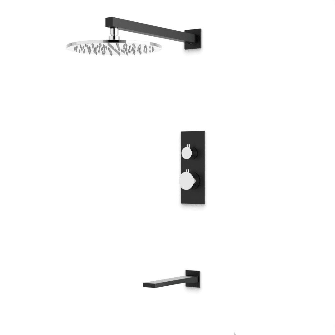 Artos Otella Thermostatic Shower Trim Kit with Tub Filler in Chrome/Matte Black – Wide Control Trim Style – PS145CHB