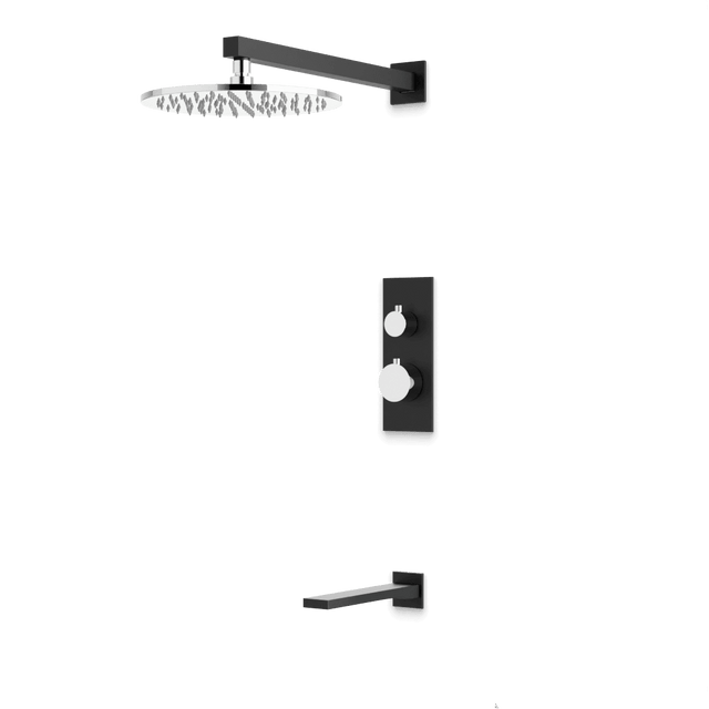 Artos Otella Thermostatic Shower Trim Kit with Tub Filler in Chrome/Matte Black – Wide Control Trim Style – PS145CHB