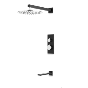 Artos Otella Thermostatic Shower Trim Kit with Tub Filler in Chrome/Matte Black – Wide Control Trim Style