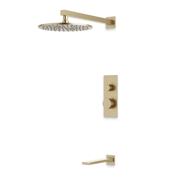 Artos Otella Thermostatic Shower Trim Kit with Tub Filler in Satin Brass – Wide Control Trim Style – PS145SB