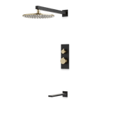 Artos Otella Thermostatic Shower Trim Kit with Tub Filler in Satin Brass/Matte Black – Wide Control Trim Style – PS145SBB