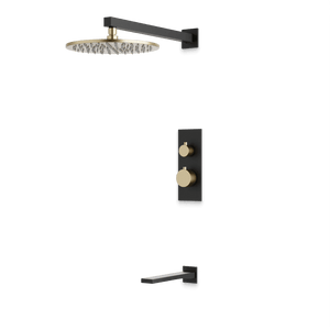 Artos Otella Thermostatic Shower Trim Kit with Tub Filler in Satin Brass/Matte Black – Wide Control Trim Style – PS145SBB